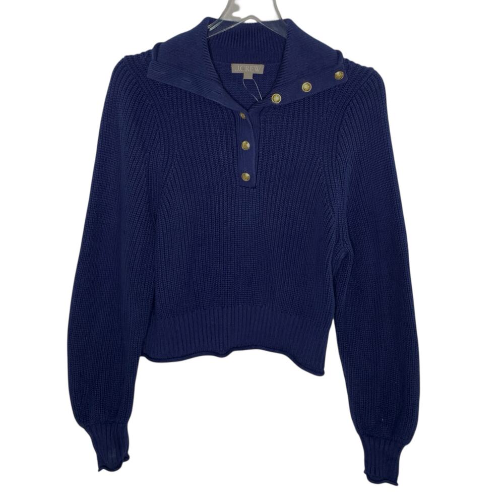 J.Crew XS Navy Ribbed Cotton Button Collar Sweater Classic Preppy